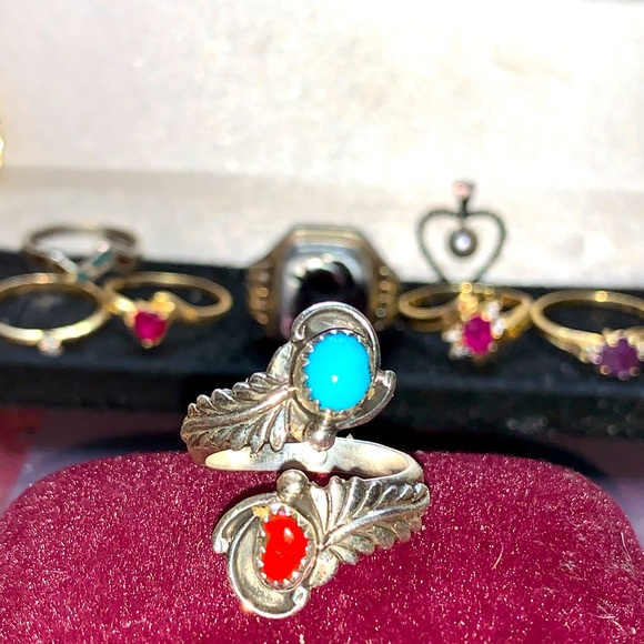 Native American Navajo turquoise and red coral - Picture 6 of 10